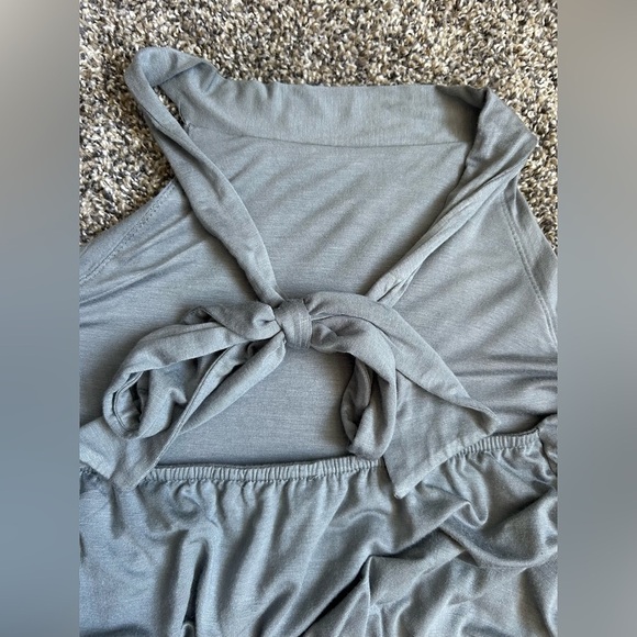 Shop Dordor blue/gray wide leg jumpsuit with halter tie top size small - Picture 10 of 11